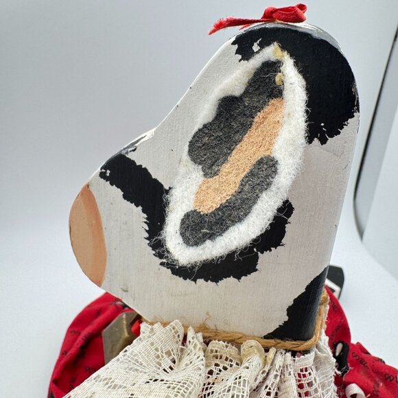 Handmade Wooden Cow Doll Red Outfit Lace Collar Bell 16"  Collectible - Picture 13 of 13
